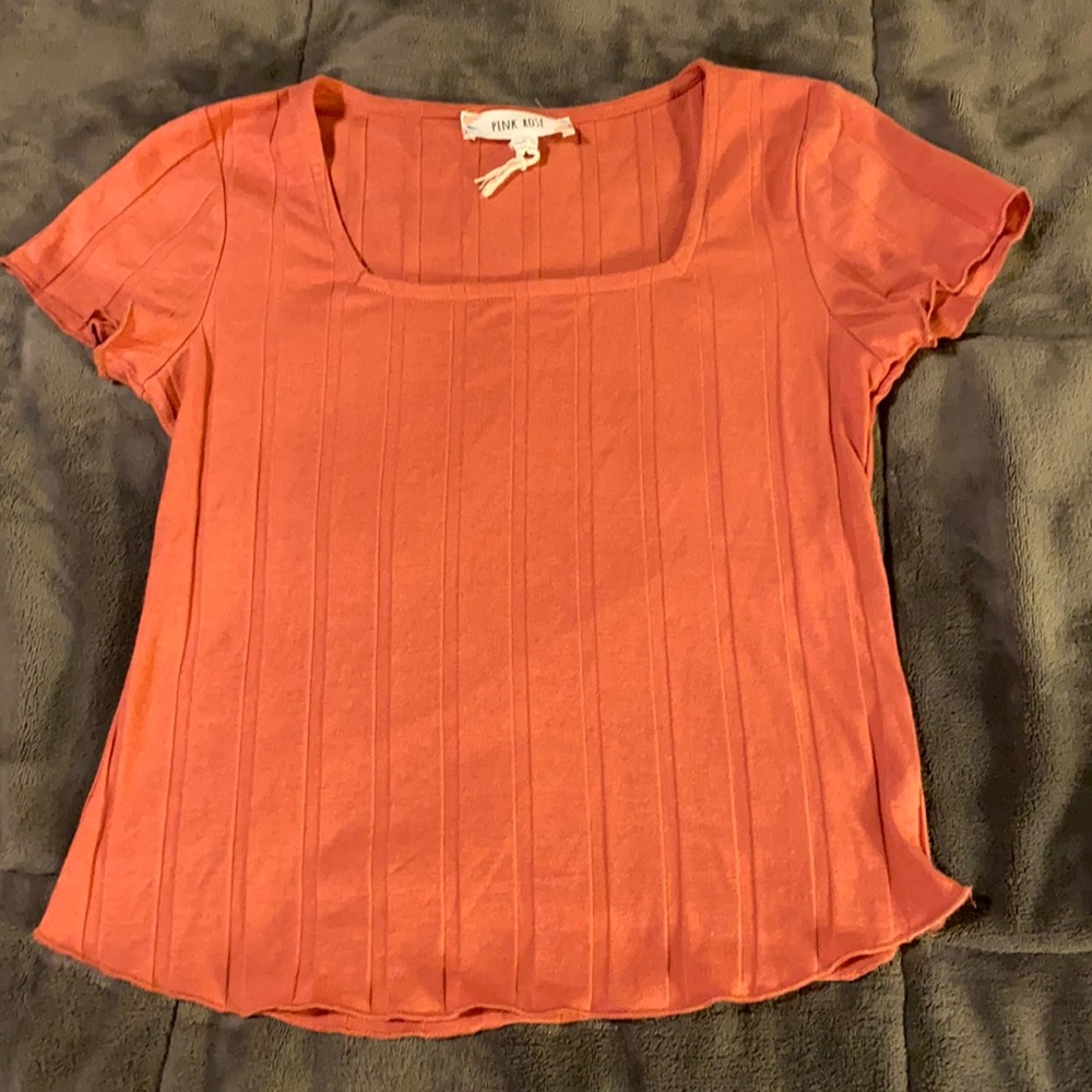 NWOT Pink Rose Wide-Ribbed Square Neck Shirt